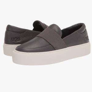 UGG Chayze Platform Sneaker Leather Slip On Round Toe Rubber Sole Charcoal 9